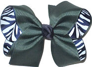 Large Forest Green over Navy and White Zebra Stripes Double Layer Overlay Bow